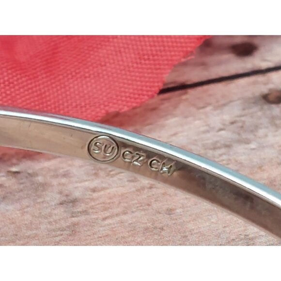 Signed SU CZ CH Sterling Silver Cuff Bracelet Dangle Charm Purple Butterfly - Picture 8 of 10